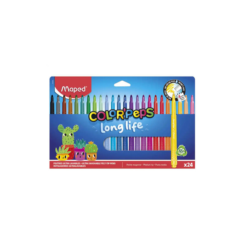 ROTULADOR MAPED COLOR PEPS LONG LIFE LAVABLE PUNTA MEDIA CAJA DE 24 UNIDADES COLORES SURTIDOS