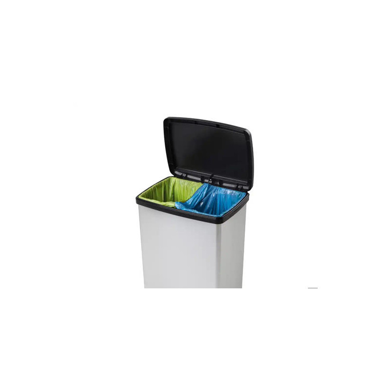 CONTENEDOR PLASTICO CEP ELITE CON TAPA Y PEDAL DOS COMPARTIMENTOS 50 L COLOR PLATA 390X288X654 MM