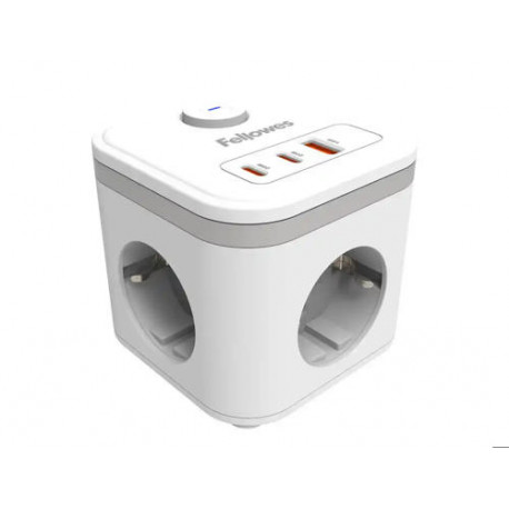 REGLETA FELLOWES CUBO MULTIENCHUFES 3 TOMAS CORRIENTE + 2XUSB C + A USB A COLOR BLANCO
