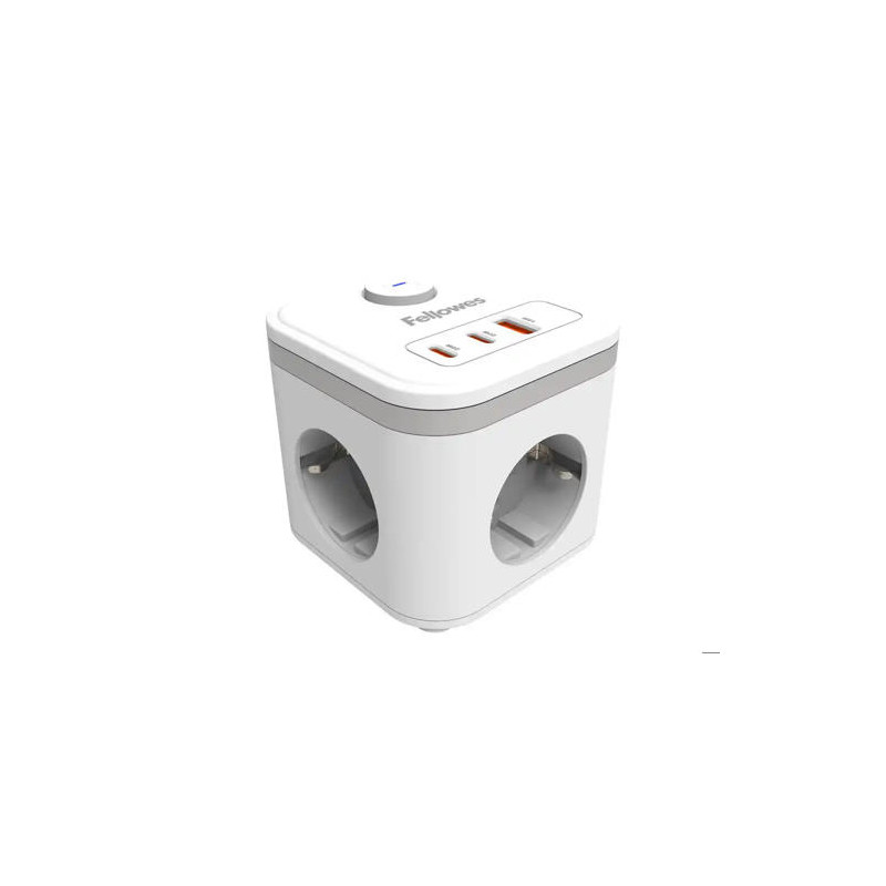 REGLETA FELLOWES CUBO MULTIENCHUFES 3 TOMAS CORRIENTE + 2XUSB C + A USB A COLOR BLANCO