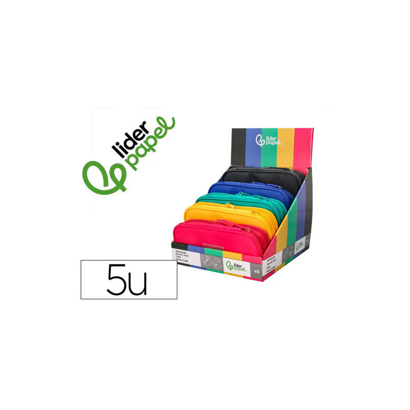 ESTUCHE PORTATODO LIDERPAPEL COLOR POP 2 CREMALLERAS COMPARTIMENTO EXTENSIBLE 230X60 MM