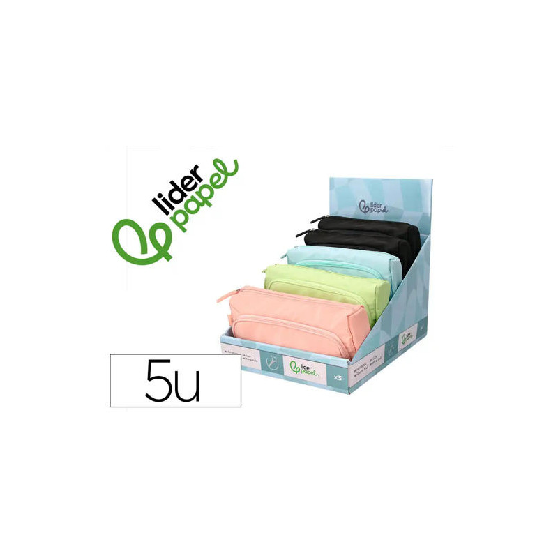 ESTUCHE PORTATODO LIDERPAPEL MINIBAG 2 CREMALLERAS CON BOLSILLO INTERIOR 210X100X70 MM