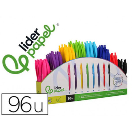 BOLIGRAFO LIDERPAPEL RETRACTIL CON CLIP ACABADO SOFT TOUCH PUNTA 1 MM EXPOSITOR DE 96 UNIDADES COLOR