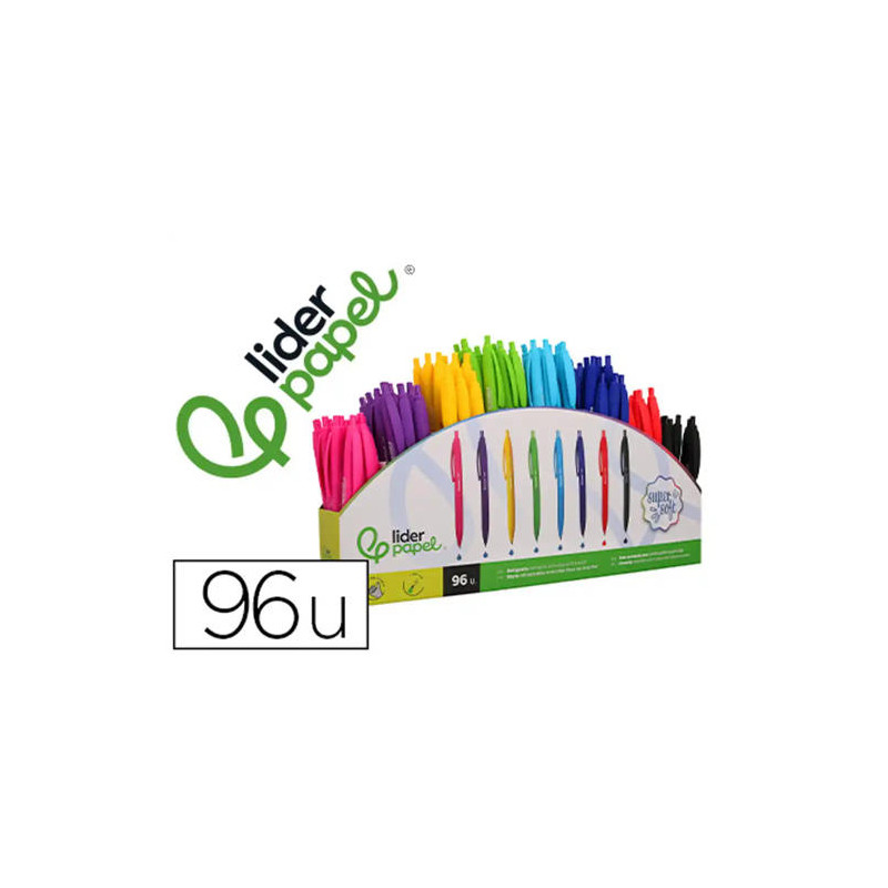 BOLIGRAFO LIDERPAPEL RETRACTIL CON CLIP ACABADO SOFT TOUCH PUNTA 1 MM EXPOSITOR DE 96 UNIDADES COLOR