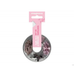 SET DE PAPELERIA IMAGINOVO CON CLIPS 28MM PINZAS 19MM Y CHINCHETAS ROSA