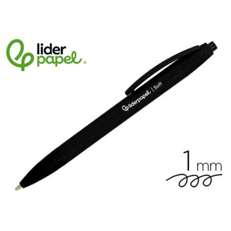 BOLIGRAFO LIDERPAPEL PUNTA 1 MM RETRACTIL CON CLIP ACABADO SOFT TOUCH TINTA NEGRA CUERPONEGRO