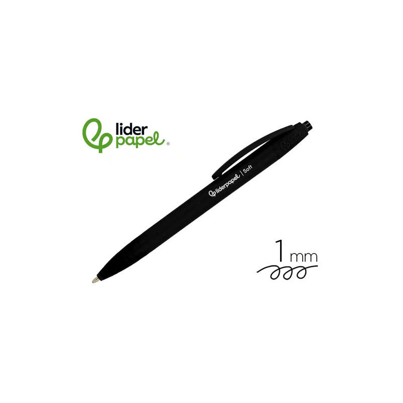 BOLIGRAFO LIDERPAPEL PUNTA 1 MM RETRACTIL CON CLIP ACABADO SOFT TOUCH TINTA NEGRA CUERPONEGRO