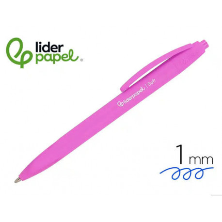BOLIGRAFO LIDERPAPEL PUNTA 1 MM RETRACTIL CON CLIP ACABADO SOFT TOUCH TINTA AZUL CUERPO ROSA