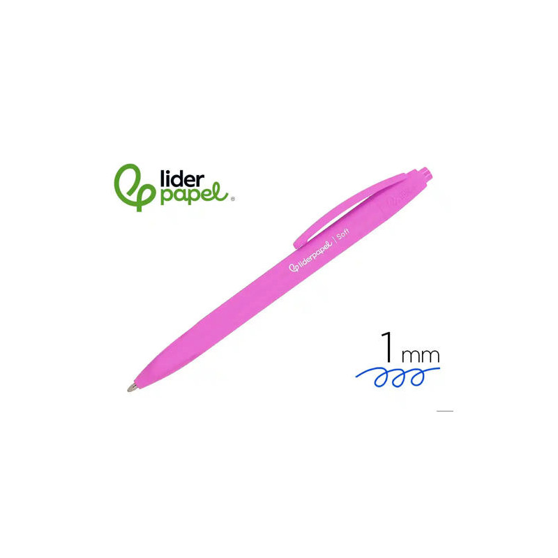 BOLIGRAFO LIDERPAPEL PUNTA 1 MM RETRACTIL CON CLIP ACABADO SOFT TOUCH TINTA AZUL CUERPO ROSA