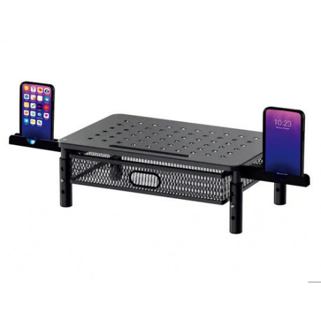 SOPORTE Q-CONNECT PARA MONITOR METALICO REGULABLE EN ALTURA CON CAJON Y DOS SOPORTES PARA MOVIL