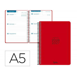 AGENDA ESCOLAR LIDERPAPEL 26-27 ESPIRAL BASIC SEMANA VISTA A5 BILINGUE 70G PAPEL FSC ROJO