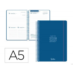 AGENDA ESCOLAR LIDERPAPEL 26-27 ESPIRAL BASIC DIA PAGINA A5 BILINGUE 70G PAPEL FSC AZUL MARINO