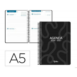 AGENDA ESCOLAR LIDERPAPEL 26-27 ESPIRAL CLASSIC 2 DIAS PAGINA A5 BILINGUE 70G PAPEL FSC NEGRO