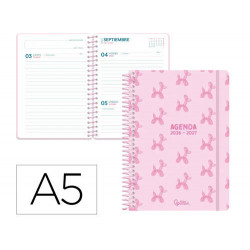AGENDA ESCOLAR LIDERPAPEL 26-27 ESPIRAL PETITE DIA PAGINA A5 BILINGUE 80G PAPEL FSC ROSA