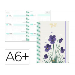AGENDA ESCOLAR LIDERPAPEL 26-27 ESPIRAL FLOWERS DIA PAGINA A6+ BILINGUE 80G PAPEL FSC BLANCO