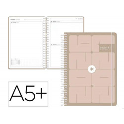 AGENDA ESCOLAR ANTARTIK 26-27 ESPIRAL ESSENTIALS DIA PAGINA A5+ BILINGUE 80G PAPEL FSC MORADO
