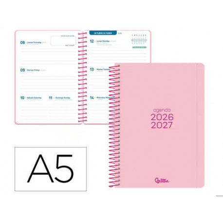AGENDA ESCOLAR LIDERPAPEL 26-27 ESPIRAL BASIC SEMANA VISTA A5 BILINGUE 70G PAPEL FSC ROSA