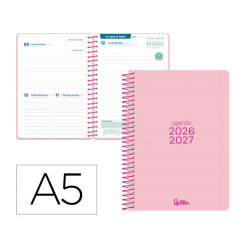 AGENDA ESCOLAR LIDERPAPEL 26-27 ESPIRAL BASIC DIA PAGINA A5 BILINGUE 70G PAPEL FSC ROSA