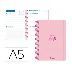 AGENDA ESCOLAR LIDERPAPEL 26-27 ESPIRAL BASIC 2 DIAS PAGINA A5 BILINGUE 70G PAPEL FSC ROSA