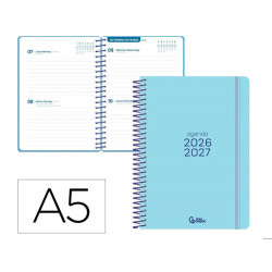 AGENDA ESCOLAR LIDERPAPEL 26-27 ESPIRAL BASIC 2 DIAS PAGINA A5 BILINGUE 70G PAPEL FSC AZUL TURQUESA
