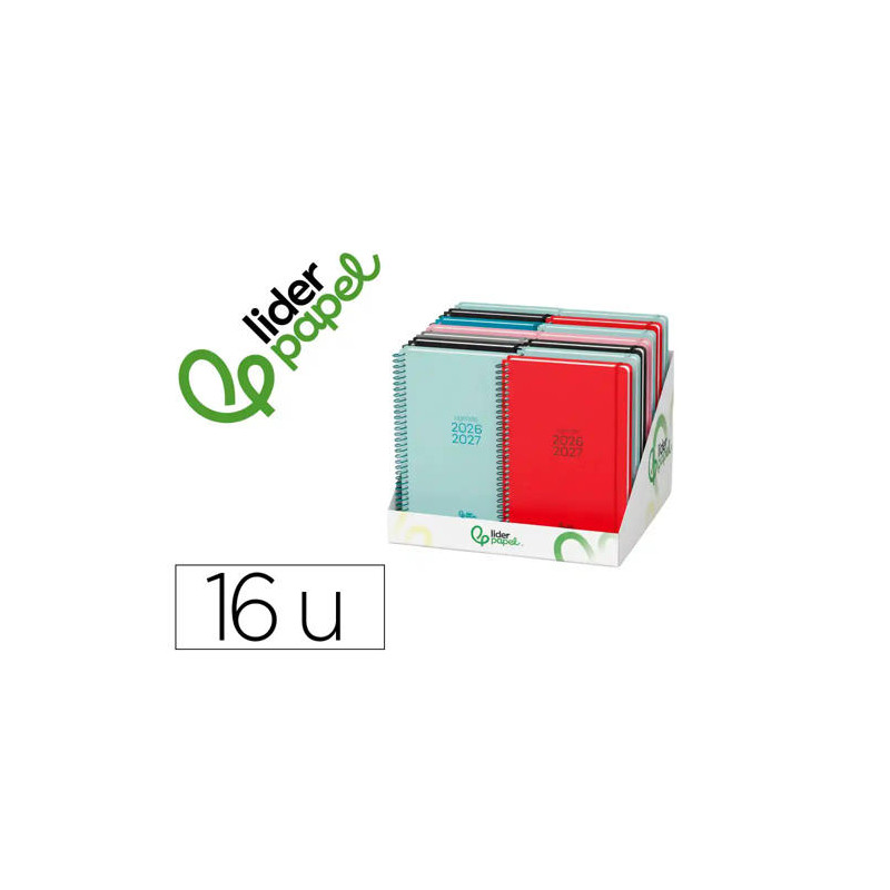 AGENDA ESCOLAR LIDERPAPEL 26-27 ESPIRAL BASIC DISEÑOS SURTIDOS BILINGE 70G PAPEL FSC EXPOSITOR 16 U