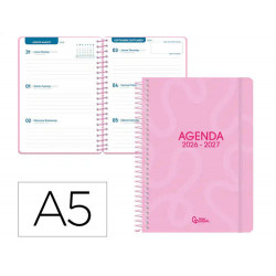 AGENDA ESCOLAR LIDERPAPEL 26-27 ESPIRAL CLASSIC SEMANA VISTA A5 BILINGUE 70G PAPEL FSC ROSA