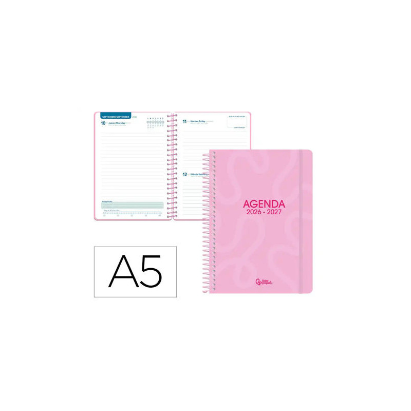 AGENDA ESCOLAR LIDERPAPEL 26-27 ESPIRAL CLASSIC DIA PAGINA A5 BILINGUE 70G PAPEL FSC ROSA