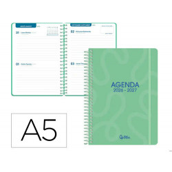 AGENDA ESCOLAR LIDERPAPEL 26-27 ESPIRAL CLASSIC 2 DIAS PAGINA A5 BILINGUE 70G PAPEL FSC VERDE