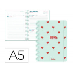 AGENDA ESCOLAR LIDERPAPEL 26-27 ESPIRAL PETITE DIA PAGINA A5 BILINGUE 80G PAPEL FSC MORADO