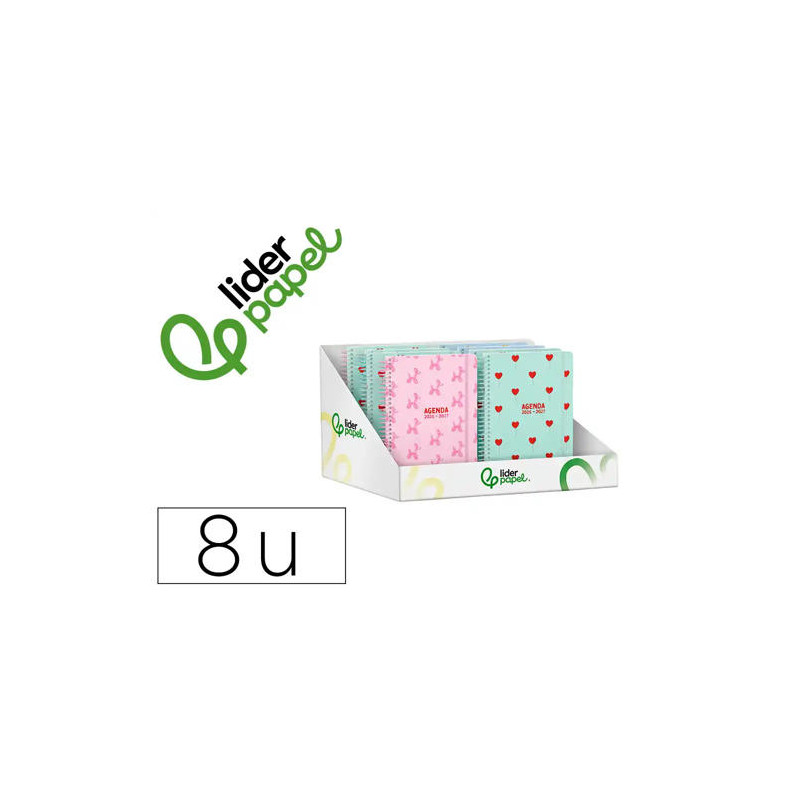 AGENDA ESCOLAR LIDERPAPEL 26-27 ESPIRAL PETITE DISEÑOS SURTIDOS BILINGE 80G PAPEL FSC EXPOSITOR 8 U
