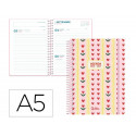 AGENDA ESCOLAR LIDERPAPEL 26-27 ESPIRAL COTTAGE DIA PAGINA A5 BILINGUE 80G PAPEL FSC ROSA CORAZONES