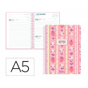 AGENDA ESCOLAR LIDERPAPEL 26-27 ESPIRAL COTTAGE A DIA PAGINA A5 BILINGUE 80G PAPEL FSC ROSA FRESAS