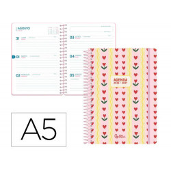 AGENDA ESCOLAR LIDERPAPEL 26-27 ESPIRAL COTTAGE SEMANA VISTA A5 BILINGUE 80G PAPEL FSC ROSA CORAZONE
