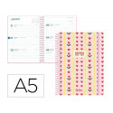 AGENDA ESCOLAR LIDERPAPEL 26-27 ESPIRAL COTTAGE SEMANA VISTA A5 BILINGUE 80G PAPEL FSC ROSA CORAZONE
