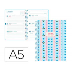 AGENDA ESCOLAR LIDERPAPEL 26-27 ESPIRAL COTTAGE SEMANA VISTA A5 BILINGUE 80G PAPEL FSC AZUL CORAZONE