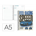 AGENDA ESCOLAR LIDERPAPEL 26-27 ESPIRAL CARS DIA PAGINA A5 BILINGUE 80G PAPEL FSC COCHE AZUL