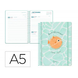 AGENDA ESCOLAR LIDERPAPEL 26-27 ESPIRAL SAVE PLANET DIA PAGINA A5 BILINGUE 80G PAPEL FSC AZUL