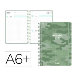AGENDA ESCOLAR LIDERPAPEL 26-27 ESPIRAL MILITARY DIA PAGINA A6+ BILINGUE 80G PAPEL FSC VERDE MILITAR