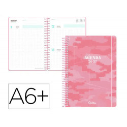 AGENDA ESCOLAR LIDERPAPEL 26-27 ESPIRAL MILITARY DIA PAGINA A6+ BILINGUE 80G PAPEL FSC ROSA