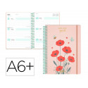AGENDA ESCOLAR LIDERPAPEL 26-27 ESPIRAL FLOWERS DIA PAGINA A6+ BILINGUE 80G PAPEL FSC ROJO