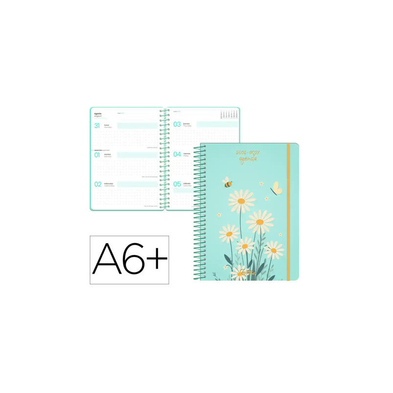 AGENDA ESCOLAR LIDERPAPEL 26-27 ESPIRAL FANTASY D DIA PAGINA A6+ BILINGUE 80G PAPEL FSC AZUL