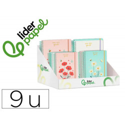 AGENDA ESCOLAR LIDERPAPEL 26-27 ESPIRAL FLOWERS DISEÑOS SURTIDOS BILINGE 80G PAPEL FSC EXPOSITOR 9 