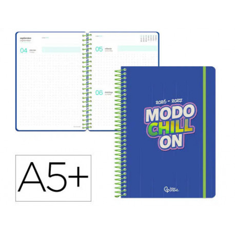 AGENDA ESCOLAR LIDERPAPEL 26-27 ESPIRAL GRAPHIC DIA PAGINA A6+ BILINGUE 80G PAPEL FSC AZUL