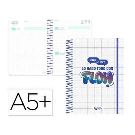 AGENDA ESCOLAR LIDERPAPEL 26-27 ESPIRAL GRAPHIC DIA PAGINA A5+ BILINGUE 80G PAPEL FSC AZUL