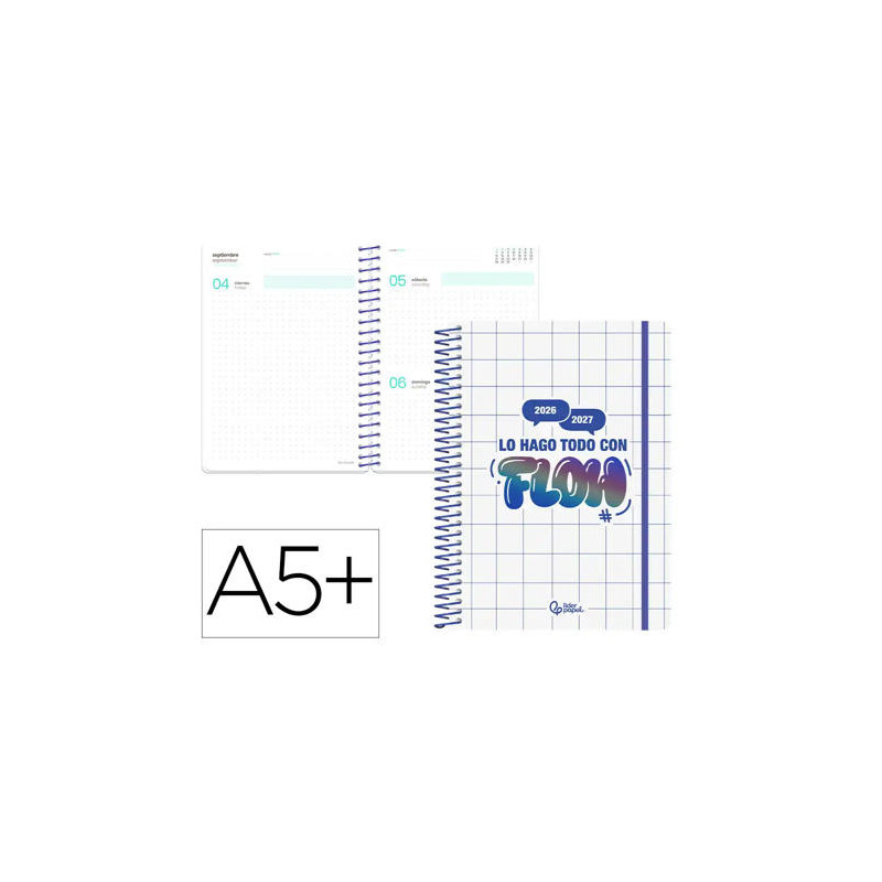 AGENDA ESCOLAR LIDERPAPEL 26-27 ESPIRAL GRAPHIC DIA PAGINA A5+ BILINGUE 80G PAPEL FSC AZUL