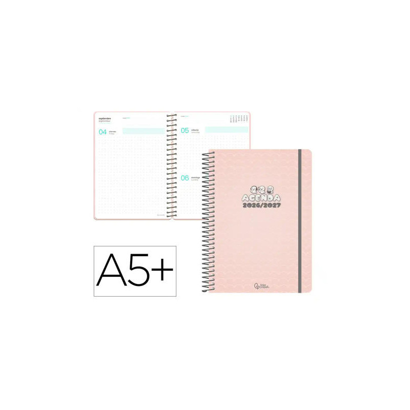 AGENDA ESCOLAR LIDERPAPEL 26-27 ESPIRAL PATTERN DIA PAGINA A5+ BILINGUE 80G PAPEL FSC WAVES