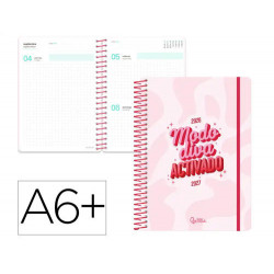 AGENDA ESCOLAR LIDERPAPEL 26-27 ESPIRAL GRAPHIC DIA PAGINA A6 BILINGUE 80G PAPEL FSC ROSA