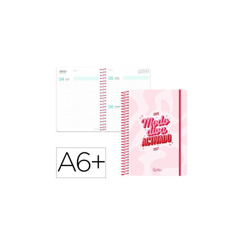 AGENDA ESCOLAR LIDERPAPEL 26-27 ESPIRAL GRAPHIC DIA PAGINA A6 BILINGUE 80G PAPEL FSC ROSA