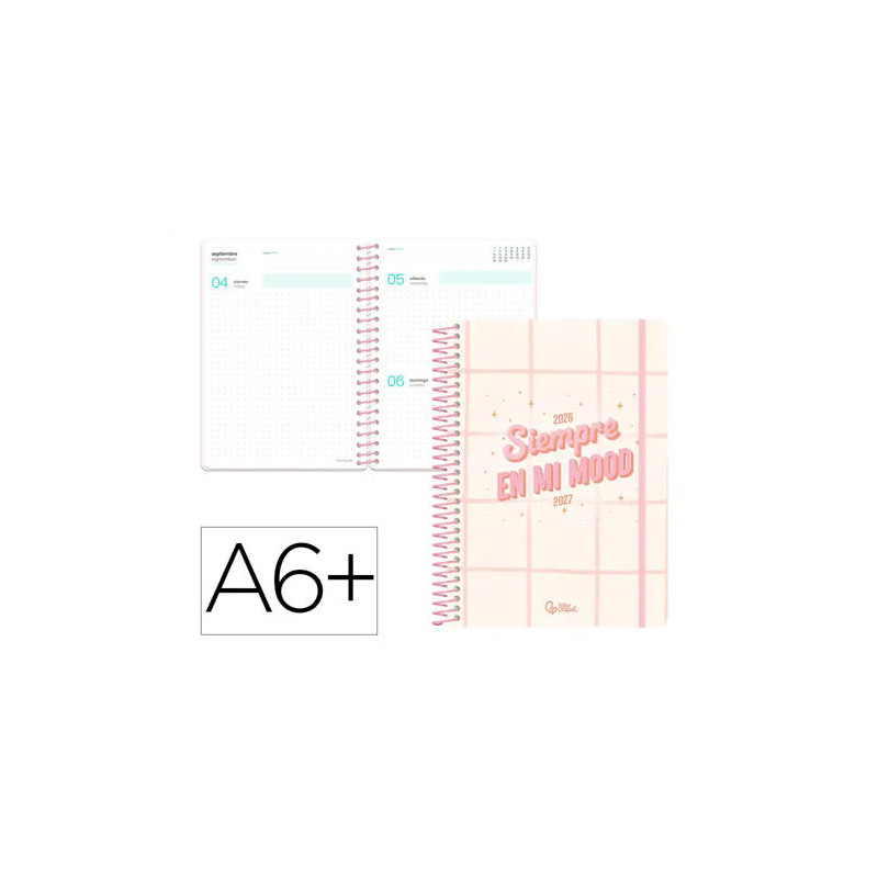 AGENDA ESCOLAR LIDERPAPEL 26-27 ESPIRAL GRAPHIC DIA PAGINA A6 BILINGUE 80G PAPEL FSC ROSA