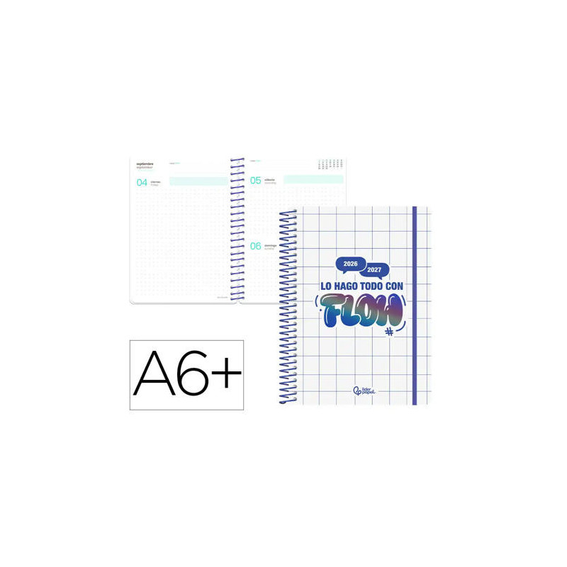 AGENDA ESCOLAR LIDERPAPEL 26-27 ESPIRAL GRAPHIC DIA PAGINA A6 BILINGUE 80G PAPEL FSC AZUL